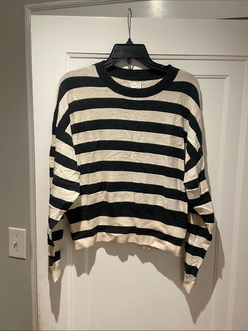 Maeve Black and Cream Striped Crewneck Sweater